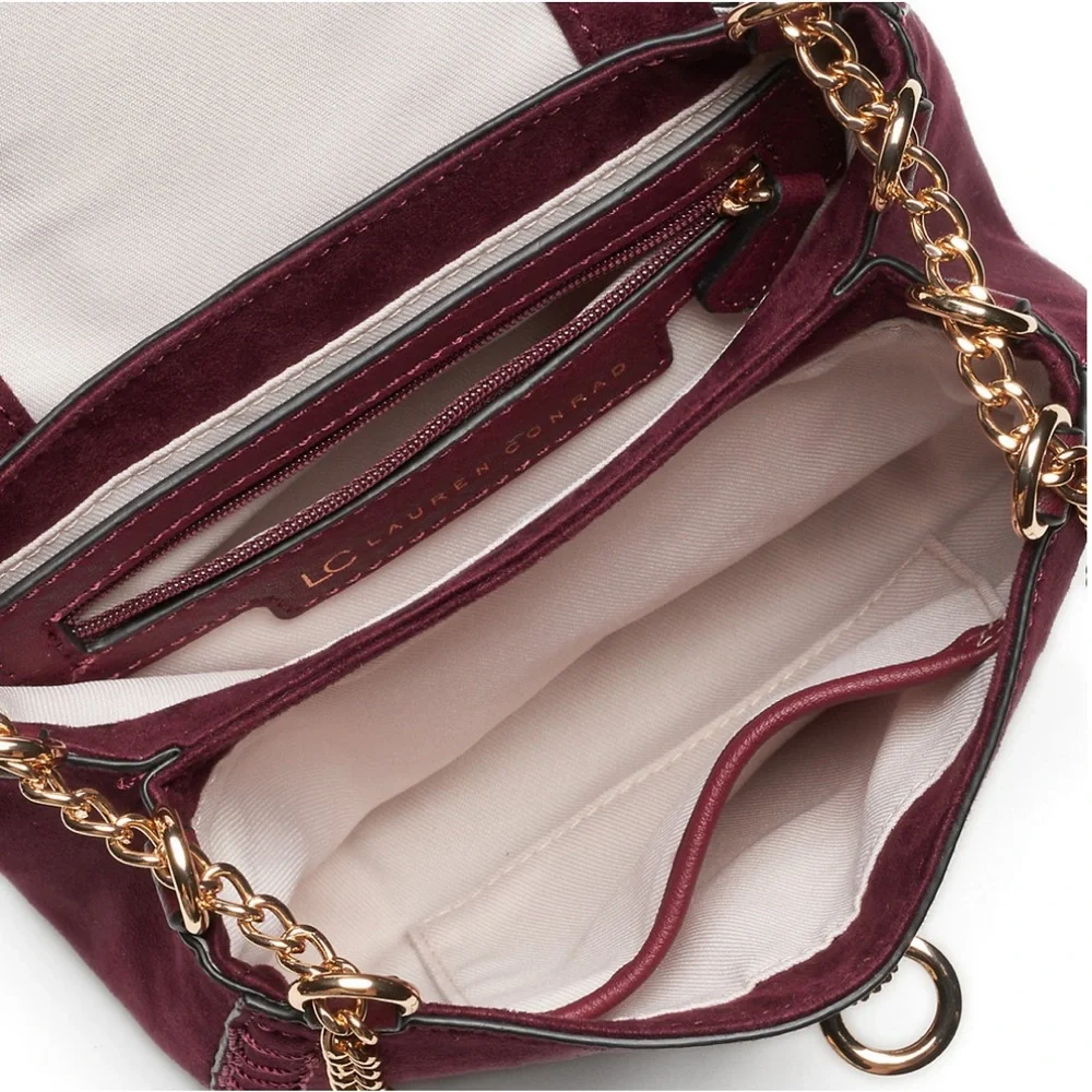 LC‎ LAUREN CONRAD Macaron Saddle Tan Crossbody Bag | Stitched Faux Leather - Picture 5 of 11